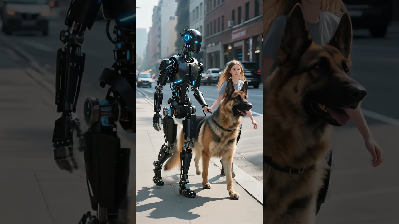 Robot Mirip Manusia Berjalan dengan Anjing di Jalan | Teknologi Robotika Canggih